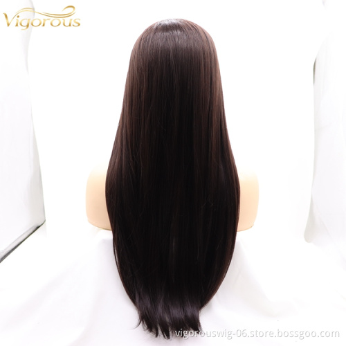 Vigorous cheap high quality long straight brown wholesale heat resistant for black women synthetic wig none lace